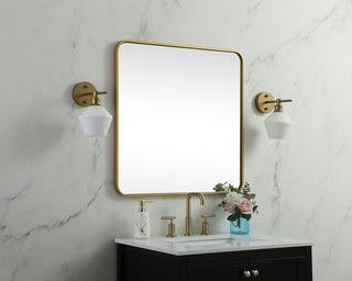 Soft corner metal square mirror 30x30 inch in Brass