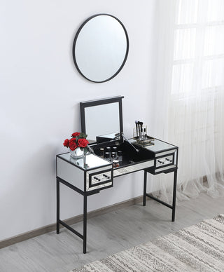 42 inch mirrored flip top vanity table in black