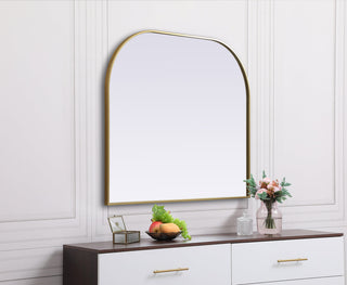 Metal Frame Arch Mirror 40x34 Inch in Brass