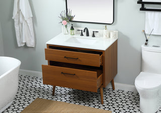 36 inch Single bathroom vanity in teak with backsplash