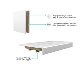 60x32 inch Single threshold shower tray center drain in glossy white