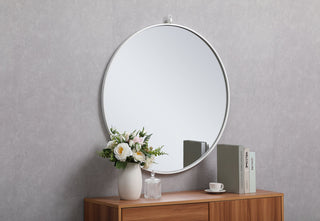 Metal frame round mirror with decorative hook 32 inch in White