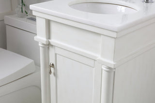 18 inch Single Bathroom vanity in antique white with ivory white engineered marble