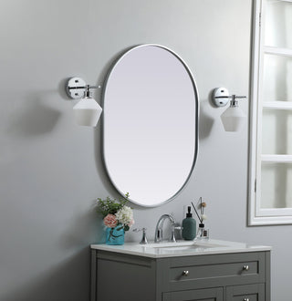 Metal Frame Oval Mirror 27x36 Inch in Silver