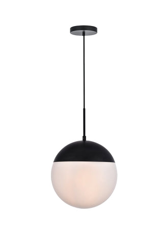 Eclipse 1 Light Black Pendant With Frosted White Glass