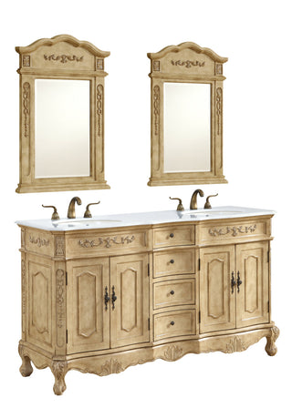 60 inch Double Bathroom vanity in Antique Beige with ivory white engineered marble