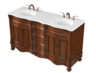 60 inch Double Bathroom vanity in Teak with ivory white engineered marble