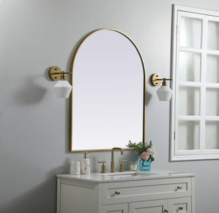 Metal Frame Arch Mirror 33x42 Inch in Brass