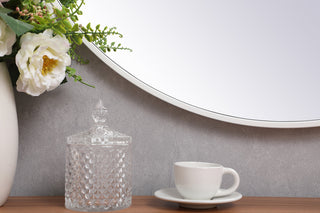 Metal frame round mirror with decorative hook 32 inch in White