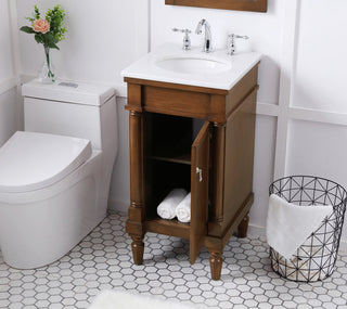 18 inch Single Bathroom vanity in walnut  with ivory white engineered marble