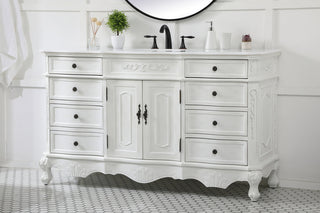 60 inch Single Bathroom vanity in antique white with ivory white engineered marble