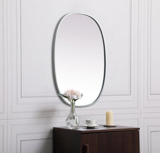 Metal Frame Oval Mirror 27x36 Inch in Silver