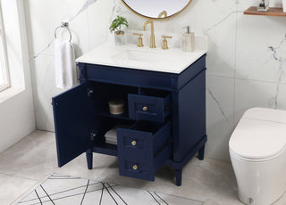 32 inch Single bathroom vanity in blue with backsplash