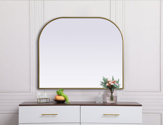 Metal Frame Arch Mirror 40x34 Inch in Brass