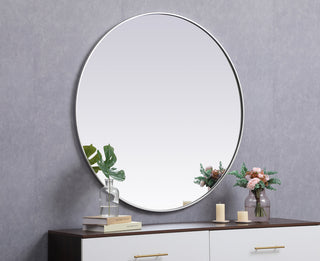 Metal frame round mirror 45 inch in silver