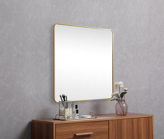 Soft corner metal square mirror 48x48 inch in Brass