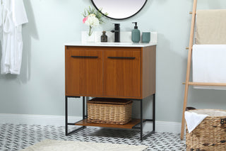 30 inch Single bathroom vanity in teak with backsplash