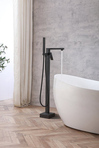 Henry Floor Mounted Roman Tub Faucet with Handshower in Matte Black