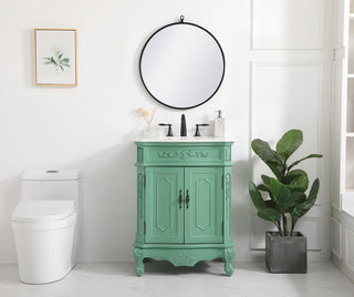 27 inch Single Bathroom vanity in vintage mint with ivory white engineered marble