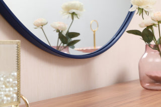 Metal frame round mirror with decorative hook 45 inch in Blue