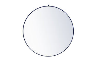 Metal frame round mirror with decorative hook 48 inch Blue