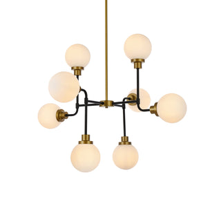 Hanson 8 lights pendant in black with brass with frosted shade