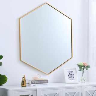 Metal frame hexagon mirror 41 inch in Brass