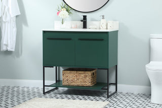 36 inch Single bathroom vanity in green with backsplash