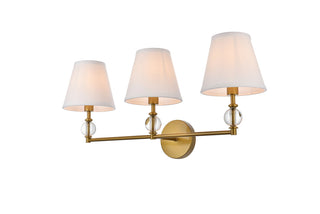 Bethany 3 lights bath sconce in brass with white fabric shade