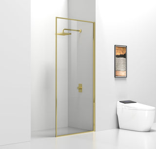 Fixed framed shower door 35 x 76 Brushed Gold