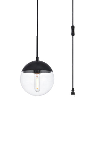 Eclipse 1 Light Black plug in pendant With Clear Glass