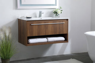 36 inch  Single Bathroom Floating Vanity in Walnut Brown