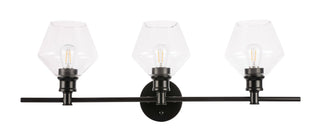 Gene 3 light Black and Clear glass Wall sconce