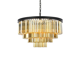 Sydney 17 light Matte Black Chandelier Golden Teak (Smoky) Royal Cut Crystal