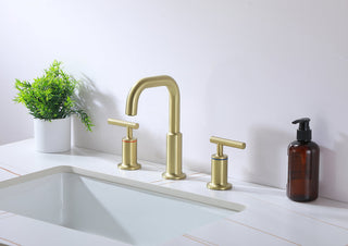 Tobias 8 inch Widespread Double Handle Bathroom Faucet in Brushed Gold