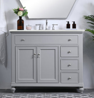 42 inch Single Bathroom vanity in light grey with ivory white engineered marble