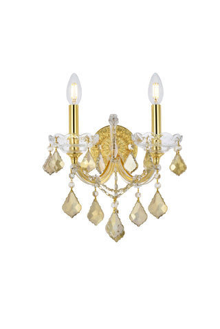 Maria Theresa 2 light Gold Wall Sconce Golden Teak (Smoky) Royal Cut Crystal