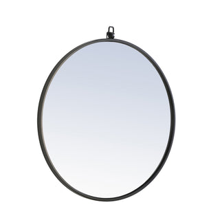 Metal frame Round Mirror with decorative hook 24 inch Black finish