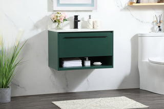 30 inch Single bathroom vanity in green with backsplash