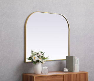 Metal Frame Arch Mirror 42x34 Inch in Brass