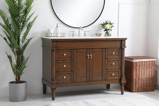 48 inch Single Bathroom vanity in Walnut with ivory white engineered marble