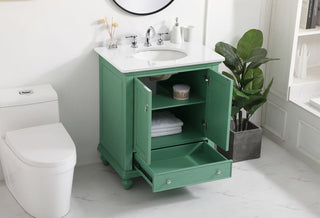 30 inch Single Bathroom vanity in vintage mint with ivory white engineered marble