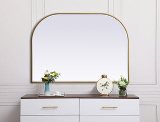 Metal Frame Arch Mirror 42x30 Inch in Brass