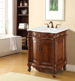 27 inch Single Bathroom vanity in Brown with ivory white engineered marble