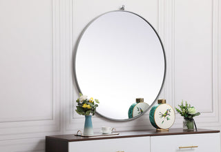 Metal frame round mirror with decorative hook 39 inch in Grey