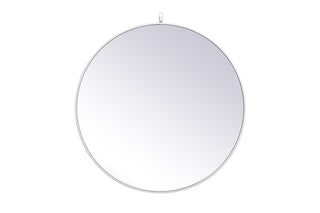 Metal frame round mirror with decorative hook 32 inch in White