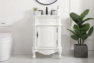 24 inch Single Bathroom vanity in antique white with ivory white engineered marble