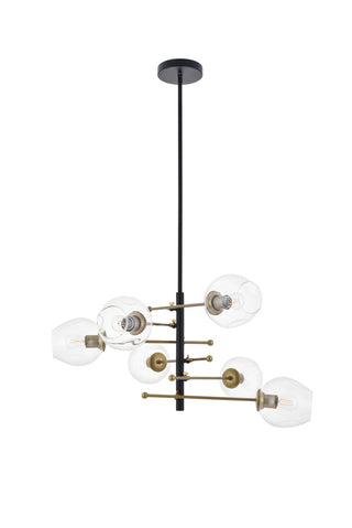 Paragon 6 light Matte Black and Brass Pendant