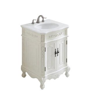 24 inch Single Bathroom vanity in Antique White with ivory white engineered marble