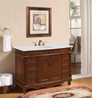 48 inch Single Bathroom vanity in Teak Color with ivory white engineered marble